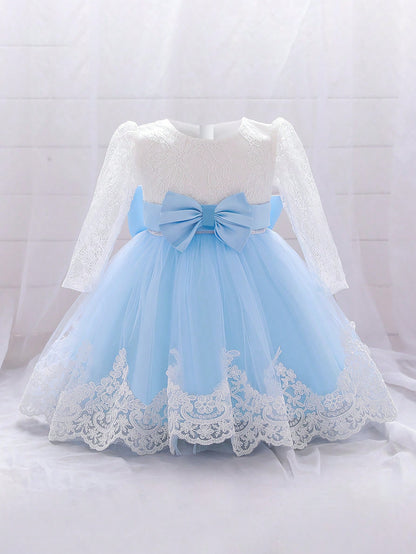 Vestido de Daminha de Honra Encantador com Decoração de Laço e Tule nas Costas, Adequado para Casamento, Festa, Evento de Aniversário
