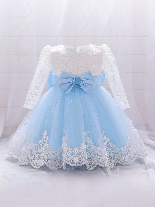 Vestido de Daminha de Honra Encantador com Decoração de Laço e Tule nas Costas, Adequado para Casamento, Festa, Evento de Aniversário