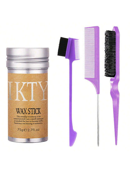 IKT Barra de Cera de Cabelo IKTY com Escovas de Cabelo para Penteado Repuxado - Pomada de Longa Duração para Estilo Livre de Frizz - Pentes Nutritivos para Cabelo e Peruca - Fixação o Dia Todo, Realça o Brilho