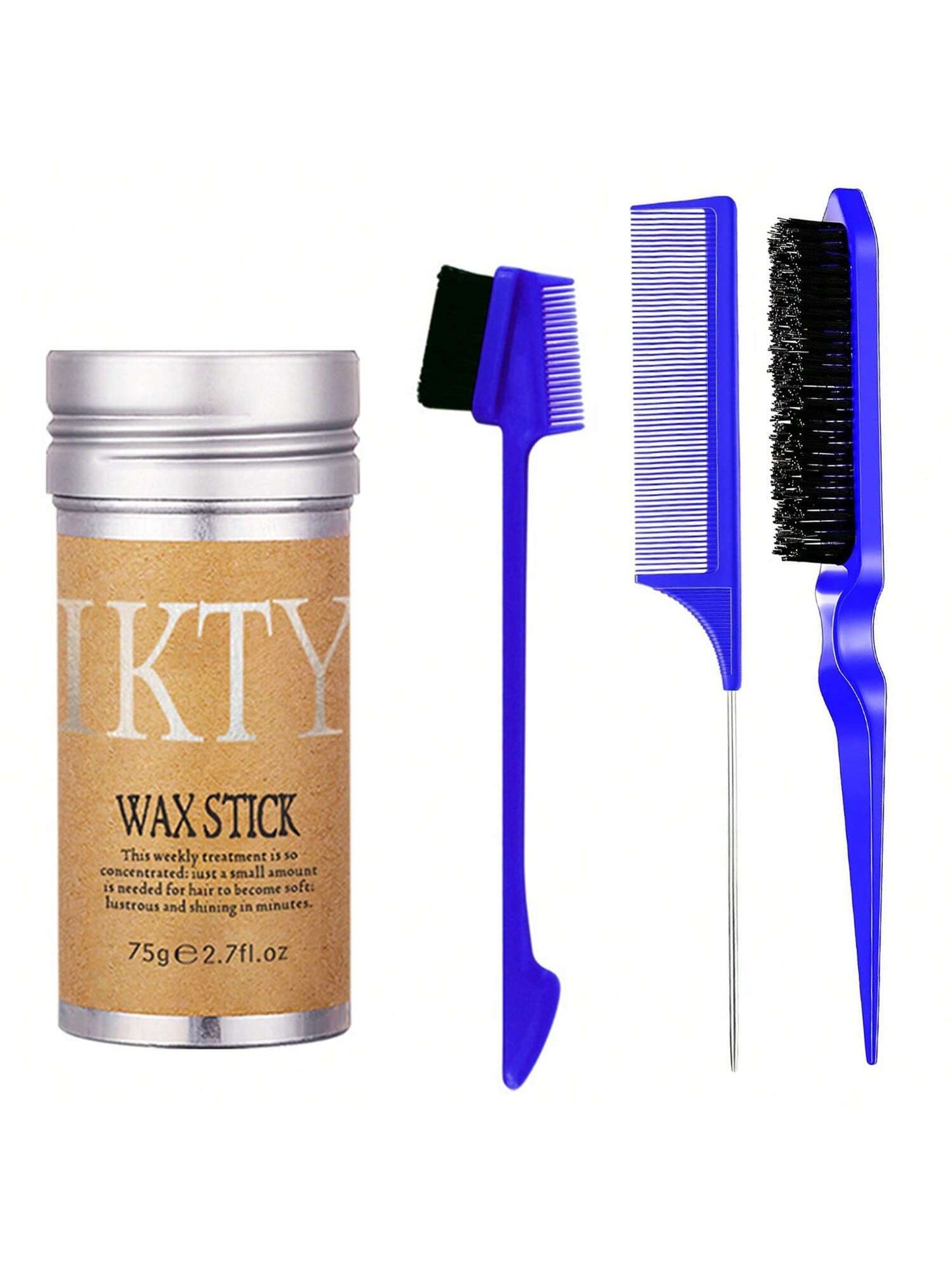 IKT Barra de Cera de Cabelo IKTY com Escovas de Cabelo para Penteado Repuxado - Pomada de Longa Duração para Estilo Livre de Frizz - Pentes Nutritivos para Cabelo e Peruca - Fixação o Dia Todo, Realça o Brilho