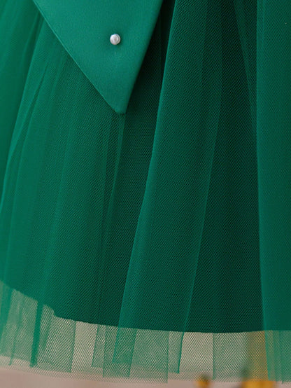 Vestido de Festa de Natal para Meninas Pequenas, Vestido Bufante de Cetim Verde e Tule, Vestido Elegante e de Alta Qualidade sem Manga para Bebês Meninas