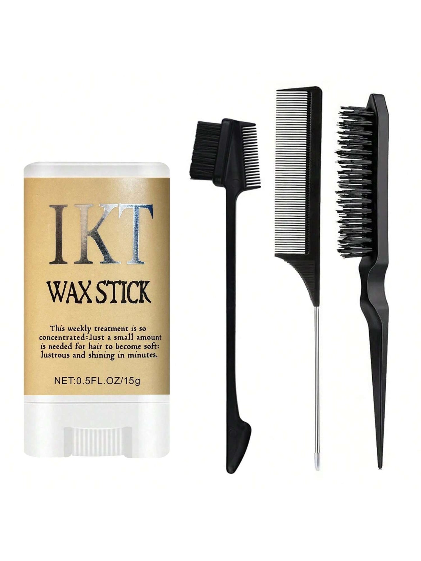 IKT Barra de Cera de Cabelo IKTY com Escovas de Cabelo para Penteado Repuxado - Pomada de Longa Duração para Estilo Livre de Frizz - Pentes Nutritivos para Cabelo e Peruca - Fixação o Dia Todo, Realça o Brilho