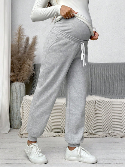 Calça com Cordão e Laço Ajustável na Cintura, Vestuário de Maternidade para o Outono
