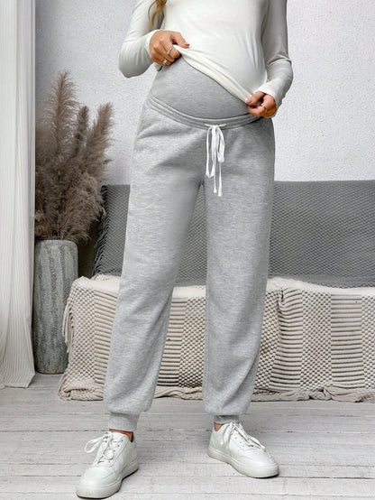 Calça com Cordão e Laço Ajustável na Cintura, Vestuário de Maternidade para o Outono