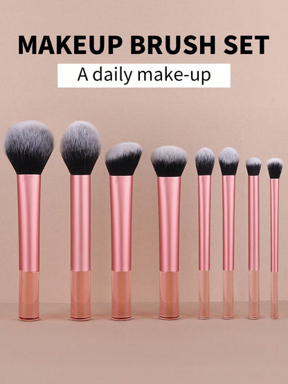 Conjunto de Pincéis de Maquiagem Multifuncionais com 8 peças, incluindo Puff, Pó, Blush, Base, Sombra, Esfumar e Contorno
