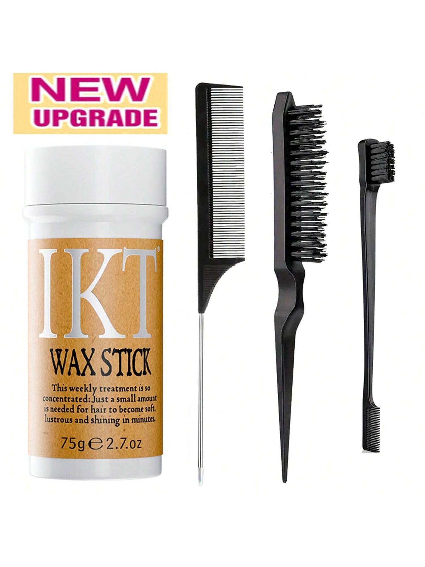IKT Barra de Cera de Cabelo IKTY com Escovas de Cabelo para Penteado Repuxado - Pomada de Longa Duração para Estilo Livre de Frizz - Pentes Nutritivos para Cabelo e Peruca - Fixação o Dia Todo, Realça o Brilho