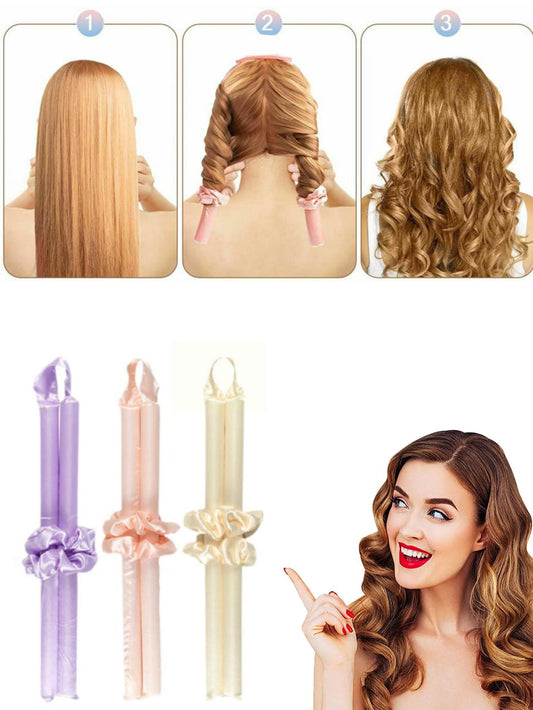 Modelador de Cachos Cabelo Curling Rod Cetim Sem Calor   2 Scrunchies