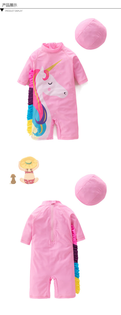 2024 baby boys girls swimwear with cap surfing Wear  swimming suit infant toddler kids children Sunscreen beach bathing Suit