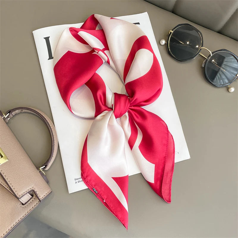 Lenço de Seda Luxo/ Luxury Brand Silk Square Plaid Scarf Women Satin Neck Hair Tie Band Soft work
