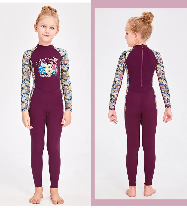 2-12 Years New Girl Swimwear Swim Suits UV Protective Long Sleeve Children Swimsuits Sport