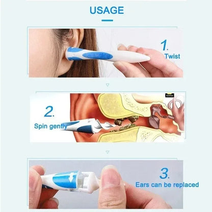 Ferramenta removedora de cera de ouvido, limpador de ouvido com silicone macio, 16 pontas de substituição, simplesmente para agarrar extrato de cera de ouvido