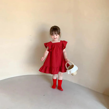 Vestido para meninas Com Laço e Manga Bufantes