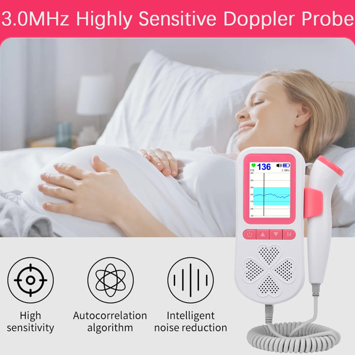Upgraded 3.0MHz Doppler Fetal Heart rate Monitor Home Pregnancy Baby Fetal Sound Heart Rate Detector LCD Display No Radiation