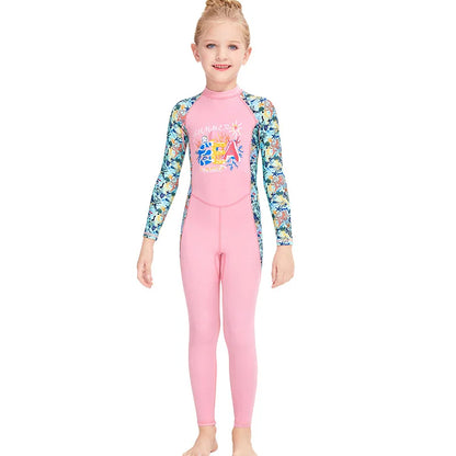 2-12 Years New Girl Swimwear Swim Suits UV Protective Long Sleeve Children Swimsuits Sport