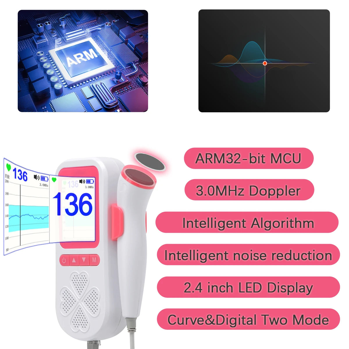 Upgraded 3.0MHz Doppler Fetal Heart rate Monitor Home Pregnancy Baby Fetal Sound Heart Rate Detector LCD Display No Radiation