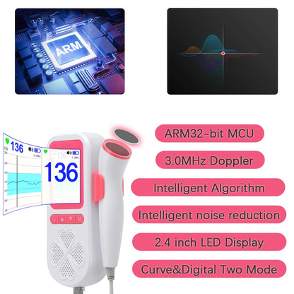 Upgraded 3.0MHz Doppler Fetal Heart rate Monitor Home Pregnancy Baby Fetal Sound Heart Rate Detector LCD Display No Radiation