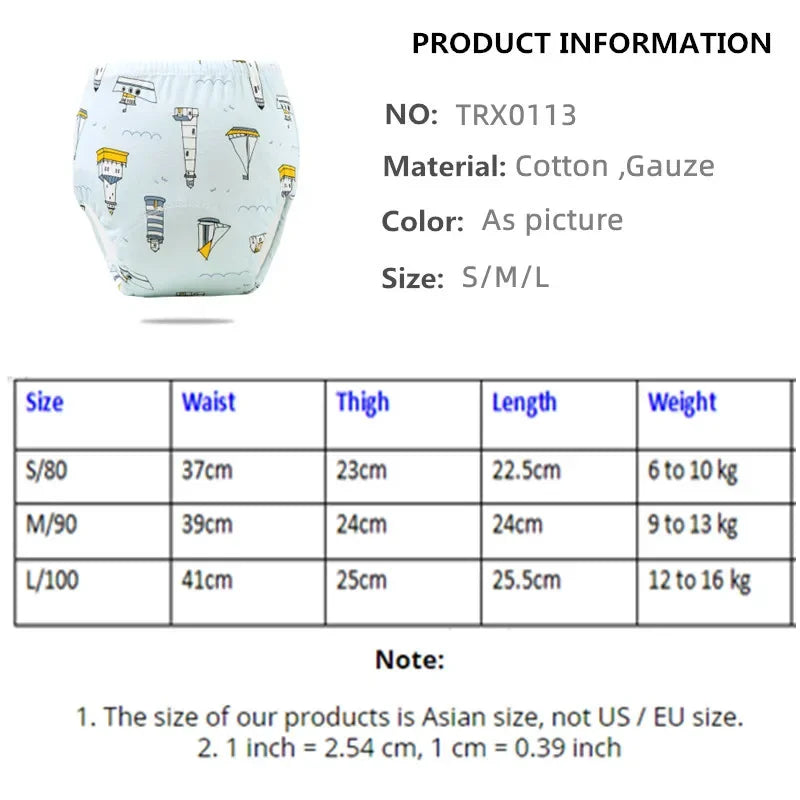 5PC 6 Layers Reusable Cotton Baby Training Pants, Baby Shorts, Underwear, Baby Diapers,