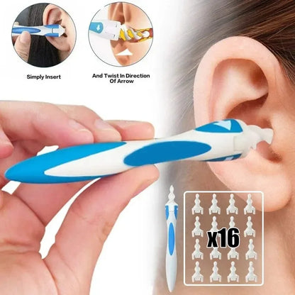 Ferramenta removedora de cera de ouvido, limpador de ouvido com silicone macio, 16 pontas de substituição, simplesmente para agarrar extrato de cera de ouvido