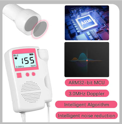 Upgraded 3.0MHz Doppler Fetal Heart rate Monitor Home Pregnancy Baby Fetal Sound Heart Rate Detector LCD Display No Radiation