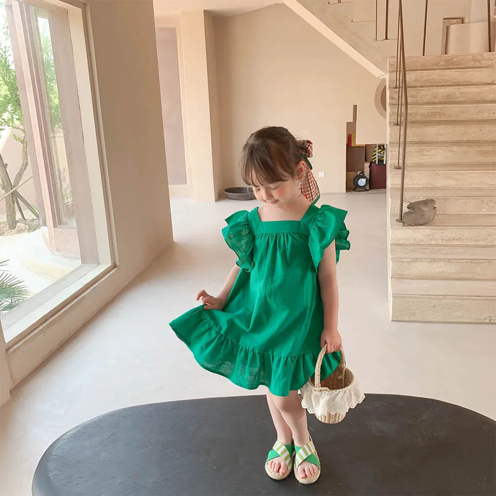 Vestido para meninas Com Laço e Manga Bufantes