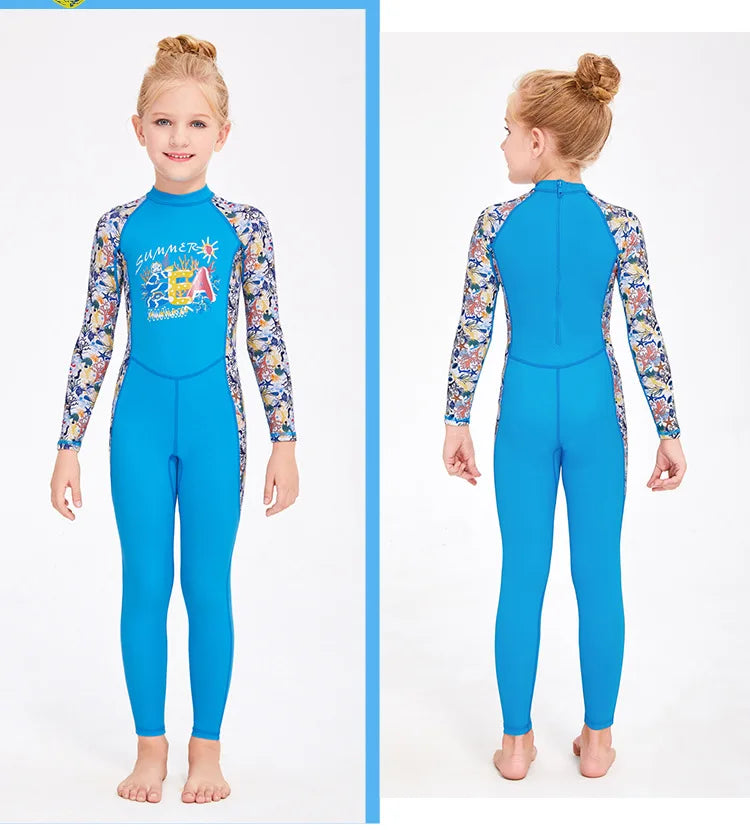 2-12 Years New Girl Swimwear Swim Suits UV Protective Long Sleeve Children Swimsuits Sport