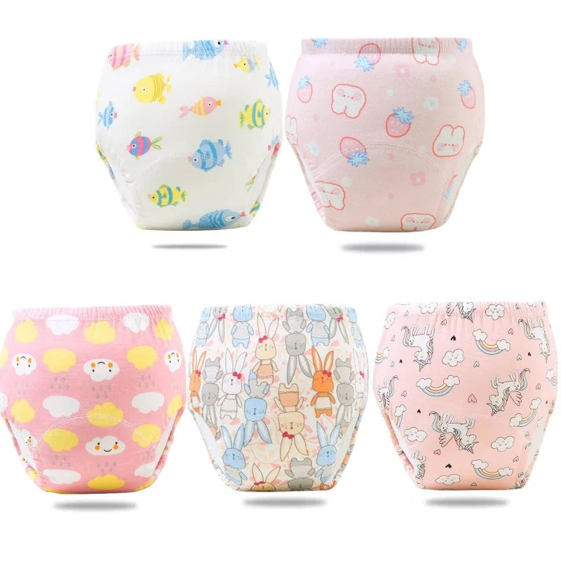 5PC 6 Layers Reusable Cotton Baby Training Pants, Baby Shorts, Underwear, Baby Diapers,