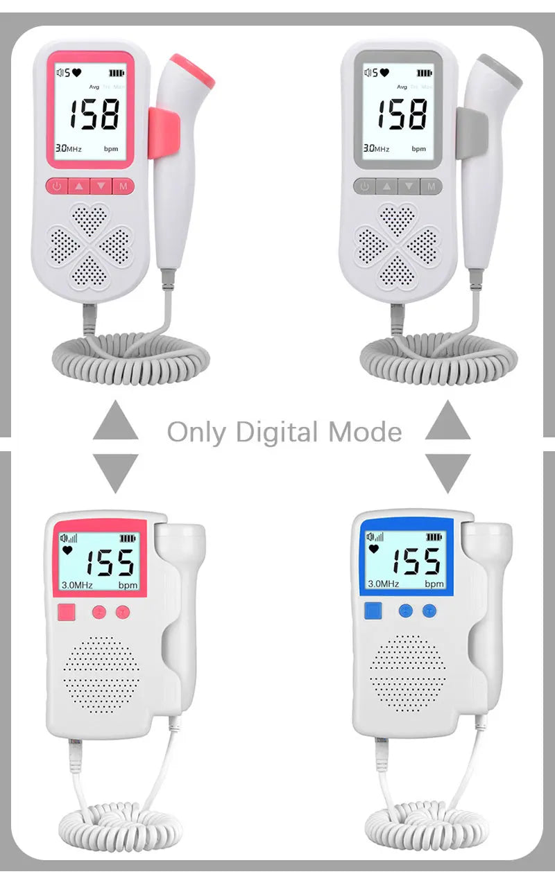 Upgraded 3.0MHz Doppler Fetal Heart rate Monitor Home Pregnancy Baby Fetal Sound Heart Rate Detector LCD Display No Radiation