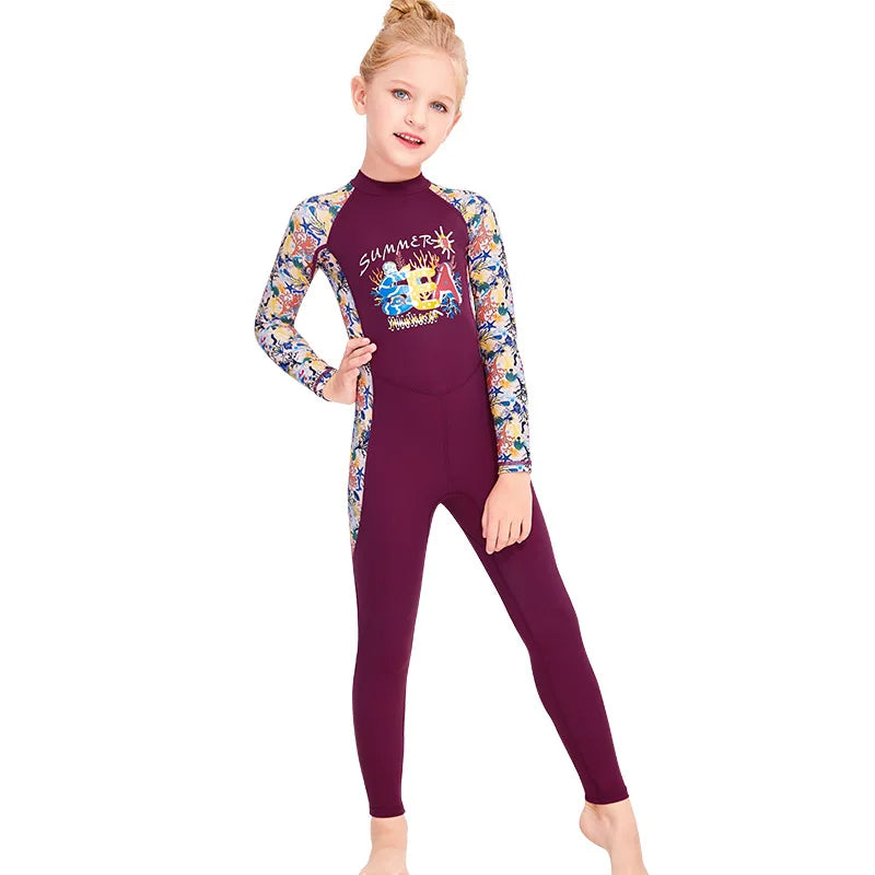 2-12 Years New Girl Swimwear Swim Suits UV Protective Long Sleeve Children Swimsuits Sport