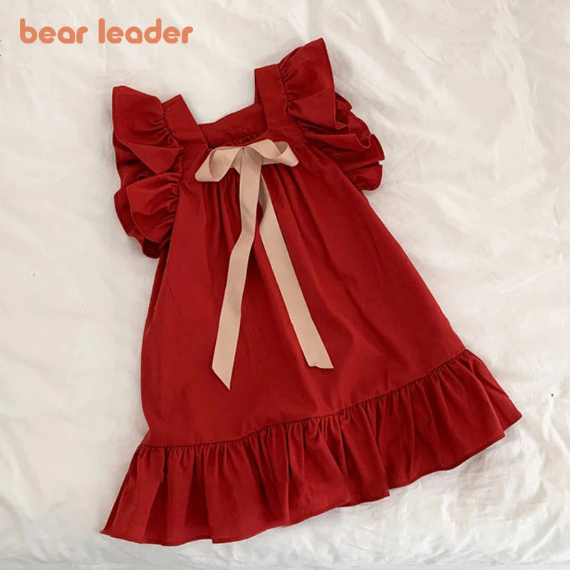 Vestido para meninas Com Laço e Manga Bufantes