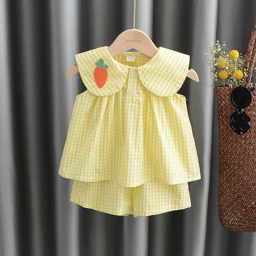 Conjuntos verão bebê menina bonito Fruta algodão meninas xadrez doce princesa 2 pçs terno crianças roupas crianças vestidos