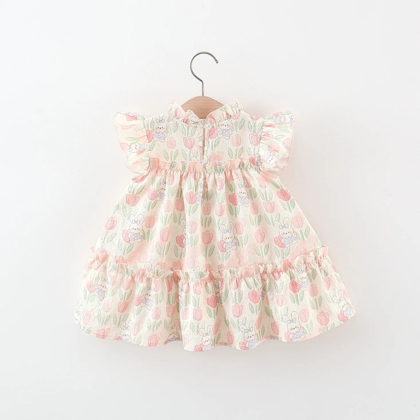 Vestido Tulipas Florido Summer Covered In Tulip Flowers Rabbit Little Flying Sleeve Dress For Kids Girl Cute Princess Dress For Baby Kids