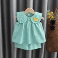 Conjuntos verão bebê menina bonito Fruta algodão meninas xadrez doce princesa 2 pçs terno crianças roupas crianças vestidos
