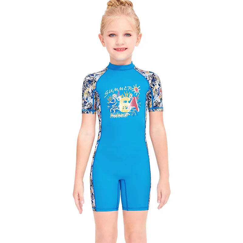 2-12 Years New Girl Swimwear Swim Suits UV Protective Long Sleeve Children Swimsuits Sport