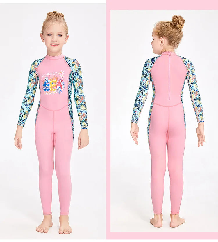 2-12 Years New Girl Swimwear Swim Suits UV Protective Long Sleeve Children Swimsuits Sport