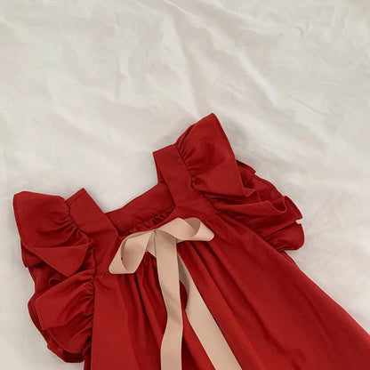 Vestido para meninas Com Laço e Manga Bufantes