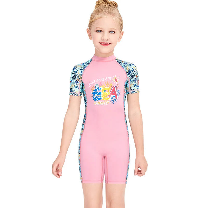 2-12 Years New Girl Swimwear Swim Suits UV Protective Long Sleeve Children Swimsuits Sport