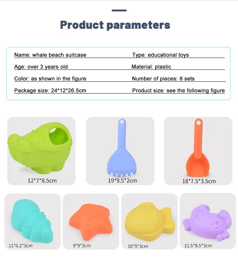 Children's summer beach toy set Whale luggage trolley case summer sand shovel outdoor water toy