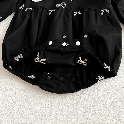 Vestido ou Romper Bordado e com Laços / Baby Girls Long Sleeve Sweet Embroider Sisters Rompers Spring Autumn Kids Baby Girls Children Clothes Dress