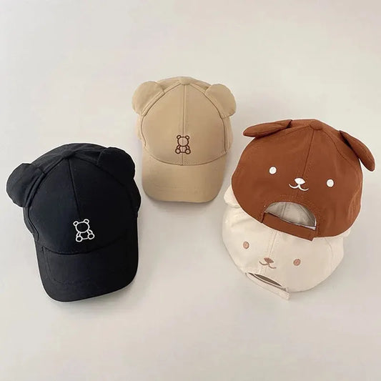Boné Infantil com Orelhas de Urso – Chapéu de Sol Ajustável para Bebês e Crianças
