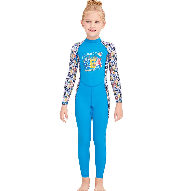 2-12 Years New Girl Swimwear Swim Suits UV Protective Long Sleeve Children Swimsuits Sport