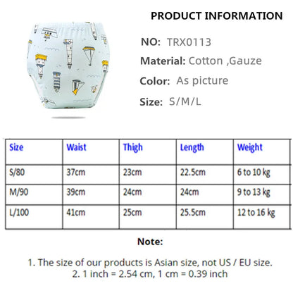 5PC 6 Layers Reusable Cotton Baby Training Pants, Baby Shorts, Underwear, Baby Diapers,