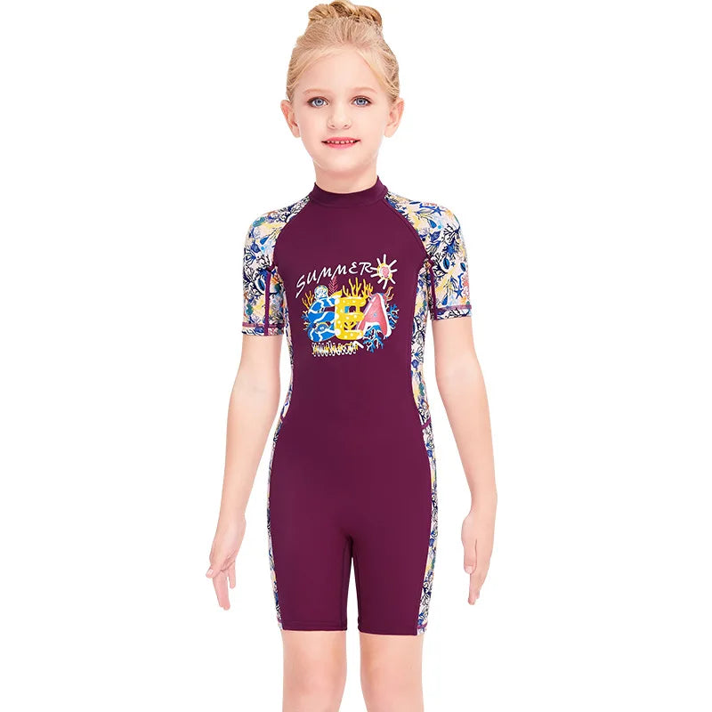 2-12 Years New Girl Swimwear Swim Suits UV Protective Long Sleeve Children Swimsuits Sport